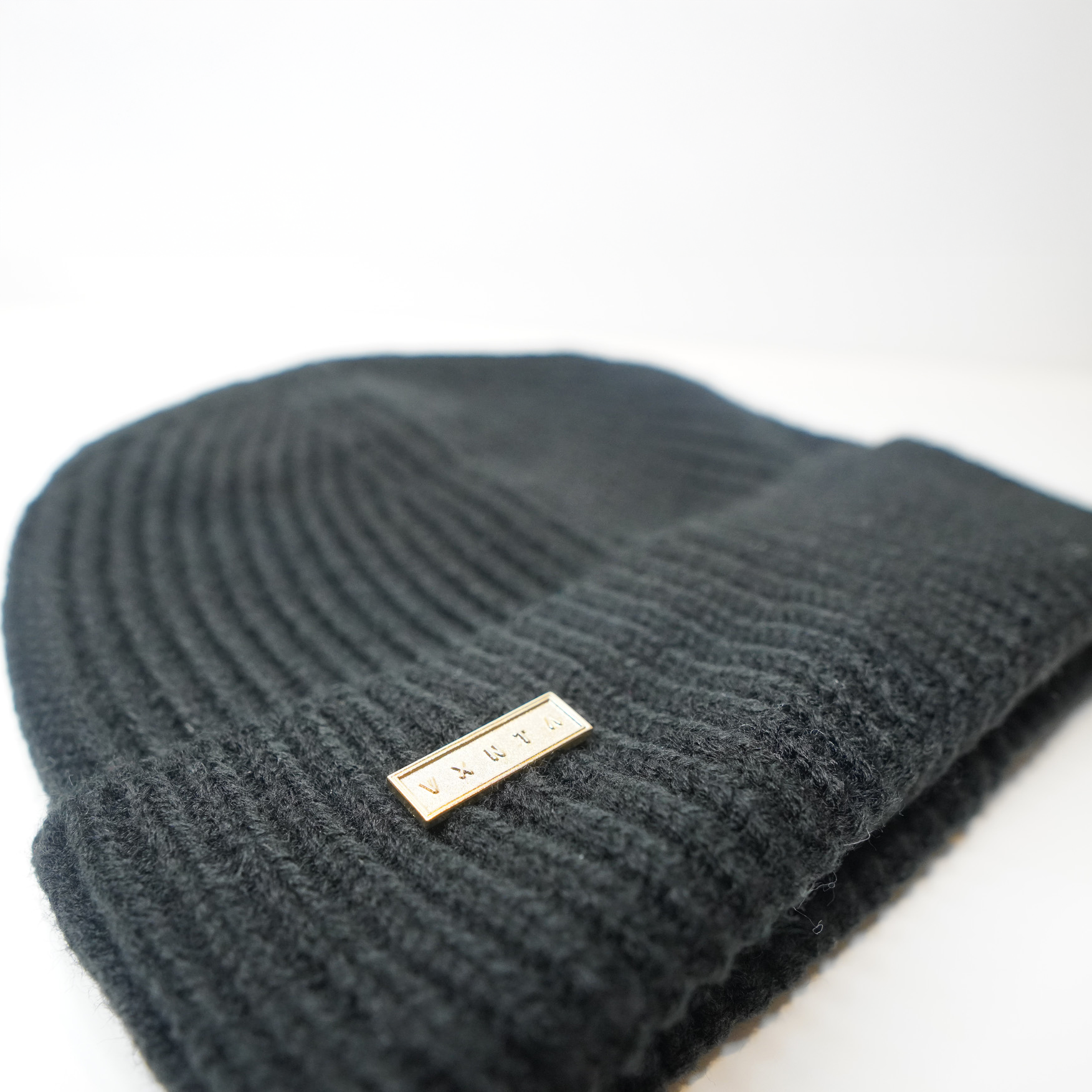 VXNTA Gold Logo Knit Ribbed Beanie