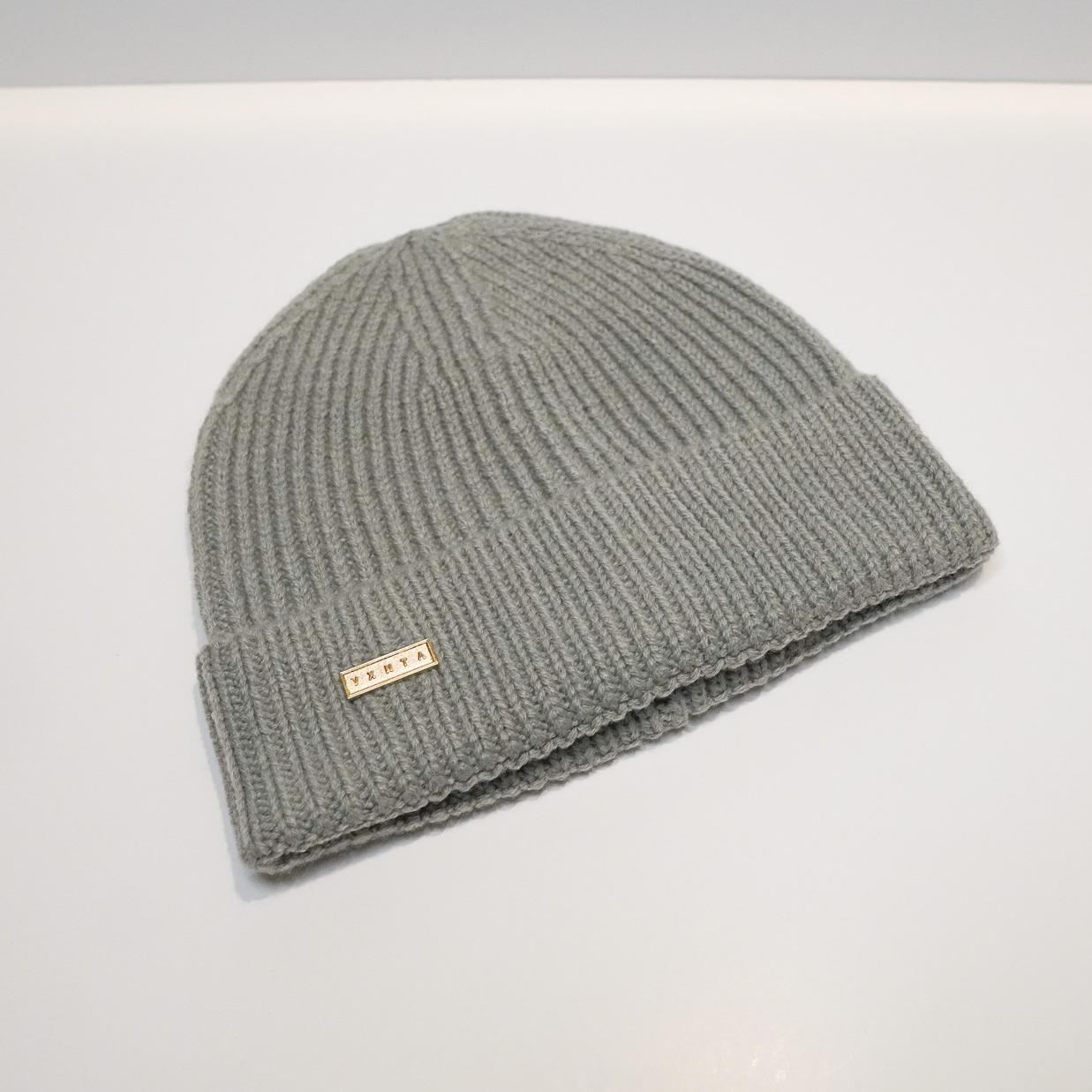 VXNTA Gold Logo Knit Ribbed Beanie